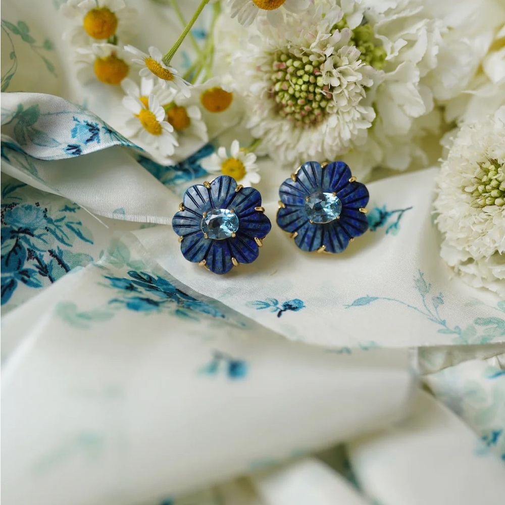 Nicola Bathie Jewelry Lapis Flower Studs - Picture 2 of 8
